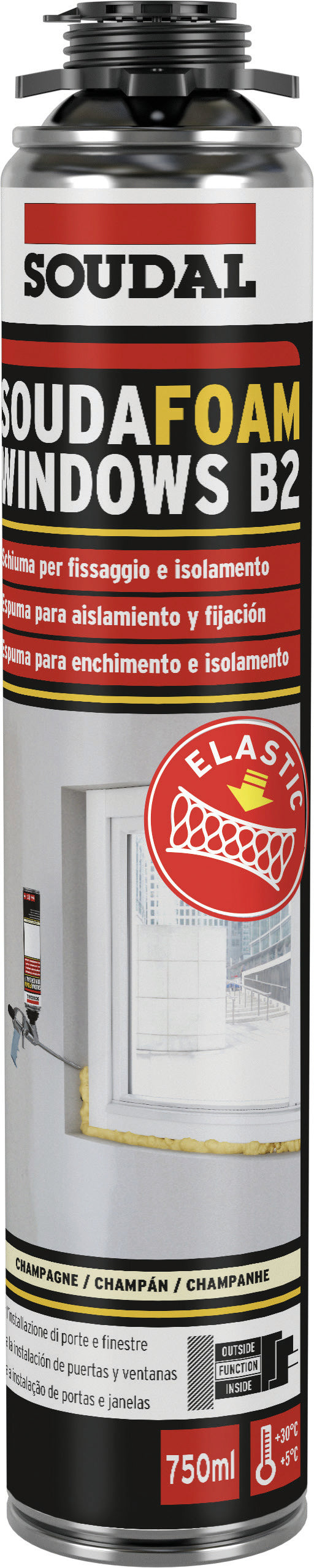 Soudal SCHIUMA POLIURETANICA A BASSA ESPANSIONE PER PORTE E FINESTRE B2, PER PISTOLA ml. 750