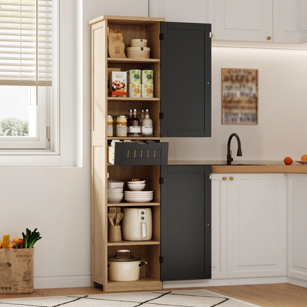 Armadio multiuso 40x30x170 cm con ripiani regolabili in MDF naturale e nero