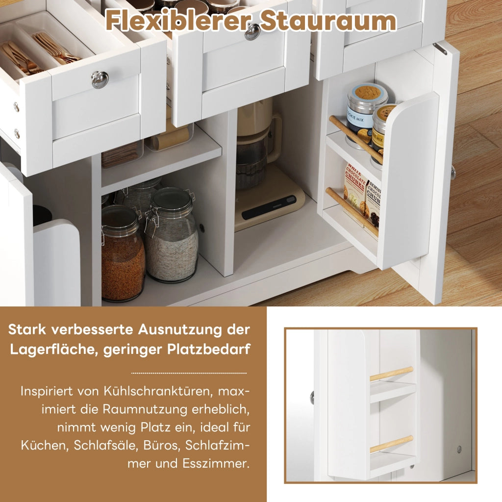 TAVOLO Cucina mobile con piano ribaltabile e presa USB 132x40/70x87 cm Bianco/Naturale