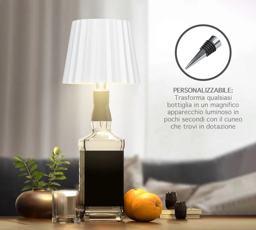 Coppia Di Lampada Da Tavolo LED Set 2 Pezzi Design Moderno Senza Fili Ricaricabile Controllo Touch Selezione Colore Intensità Dimmerabile Altezza Regolabile Con Adattatore Per Bottiglia 3000/4500/600K  2Pz-Atmoshpere-Bianco