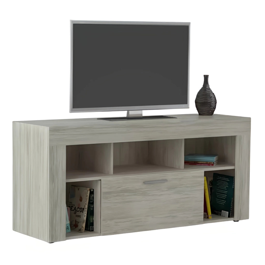 Mobile Porta TV Vision 135x41x60cm Bianco Venato-Pannello Truciolare,1 Anta,5 Vani