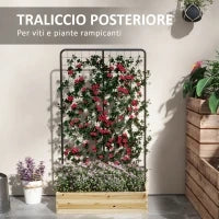Fioriera con Grigliato e 2 Fori di Drenaggio, in Legno di Abete e Acciaio, 80x38x145 cm