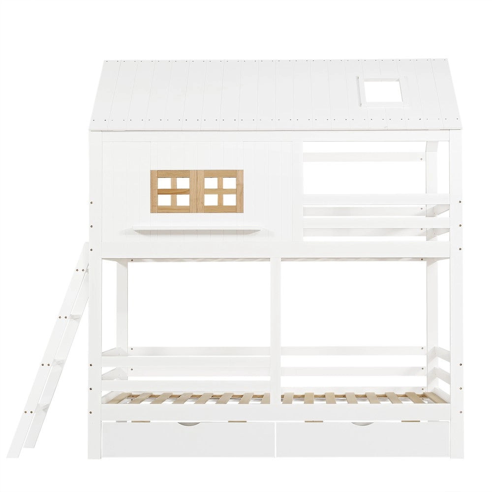 Letto a Castello Bambini con Cassetti e Finestra ¨C MINIMAL ¨C Pino Bianco 90x200