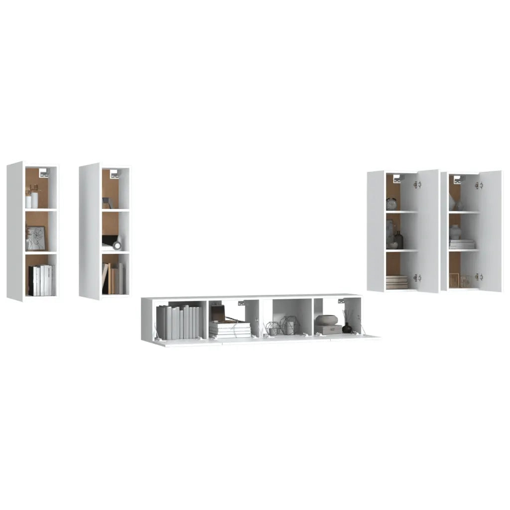 Set di Mobili Porta TV 6 pz | Armadietto TV | Mobile Porta TV Bianco in Legno Multistrato
