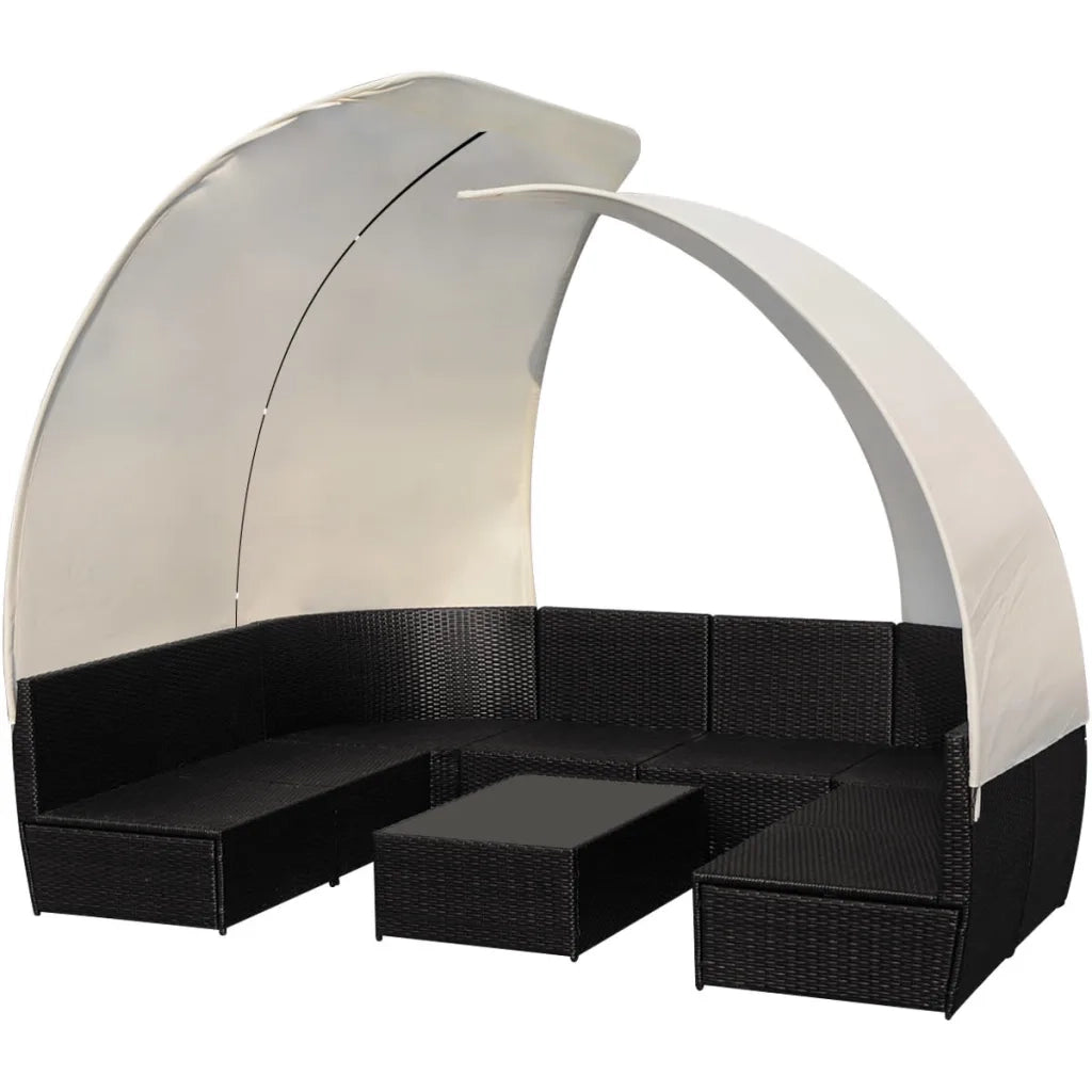 Set Divani da Giardino 9 pz con Tettuccio in Polyrattan Nero cod mxl 34853
