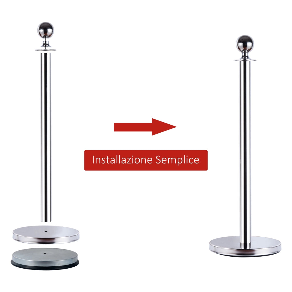 EasyComfort Transenne Elimina Separacode Paletti di Delimitazione con Corde Rosso Acciaio Inox Ф32 x 95CM Argento