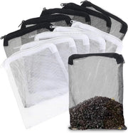 10 sacchi di filtro per acquario con chiusura a cerniera, seta fina riutilizzabile, per attivato carbonio, bio-balle, rimozione ammoniaco, colore nero/bianco