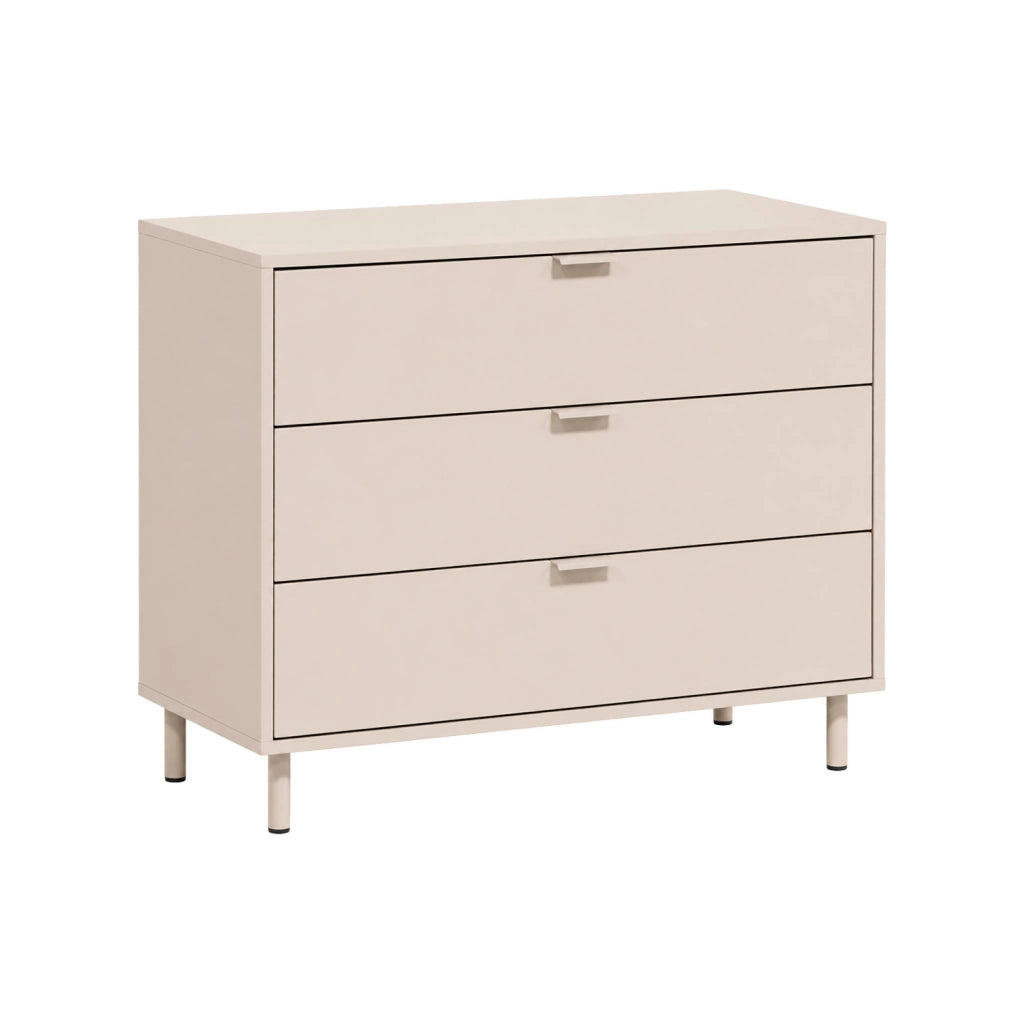 Cassettiera decorativa in legno e metallo 3 cassetti, beige