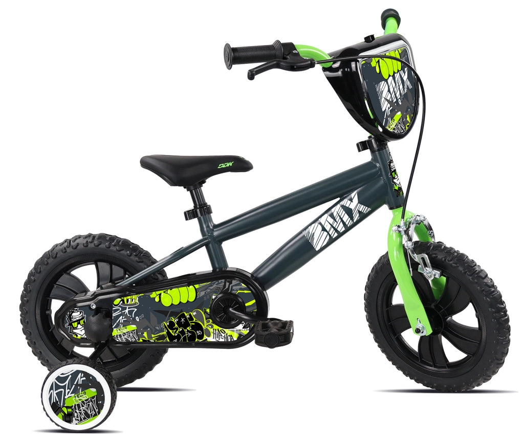 Bicicletta per Bambini 12" BMX Freno Caliper e Stabilizzatori in Acciaio Hi-Ten Verde