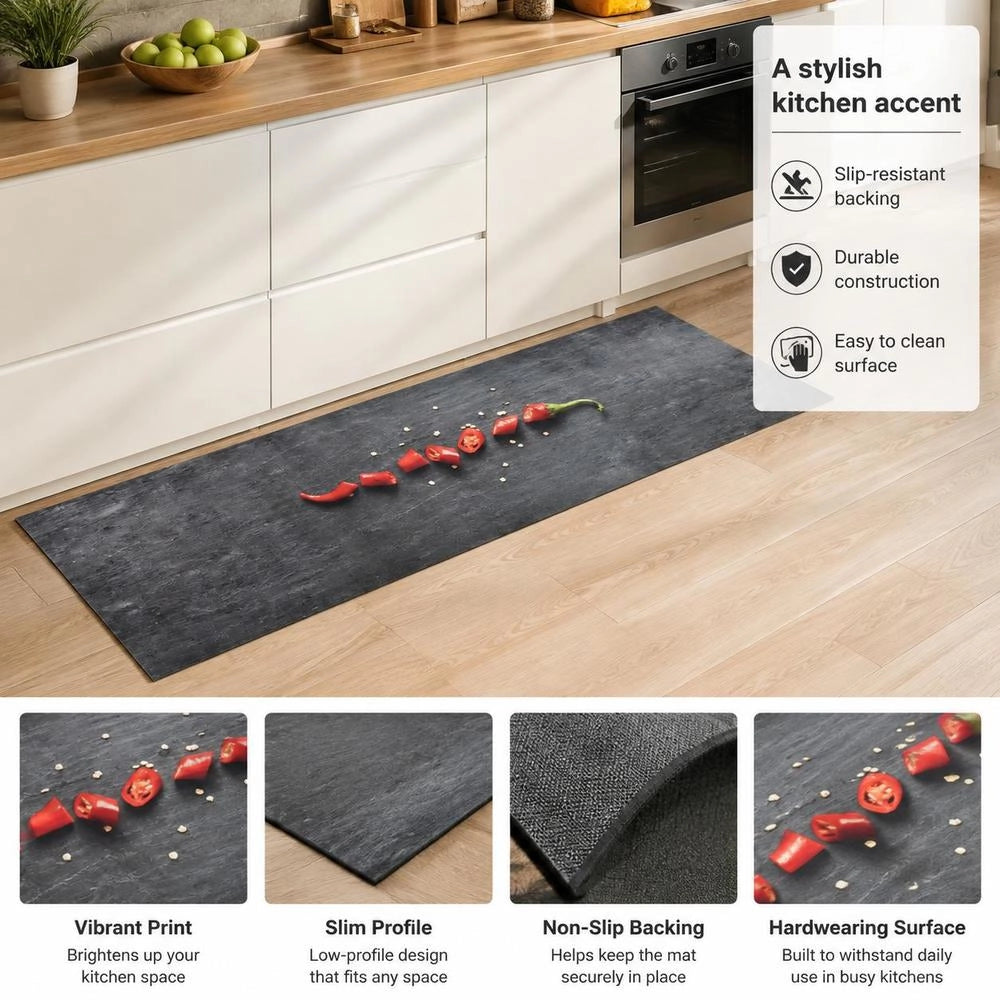 Washable Kitchen Floor Mat, Pepper Design, 60x180 Cm