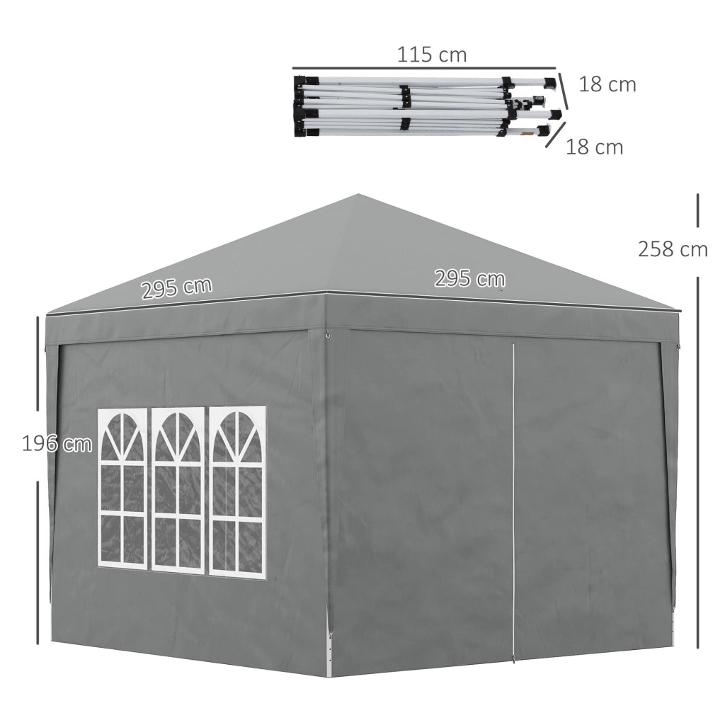 Gazebo da Giardino 3x3 m Pieghevole con 4 Pannelli Laterali in Acciaio e Tessuto Oxford Grigio Chiaro