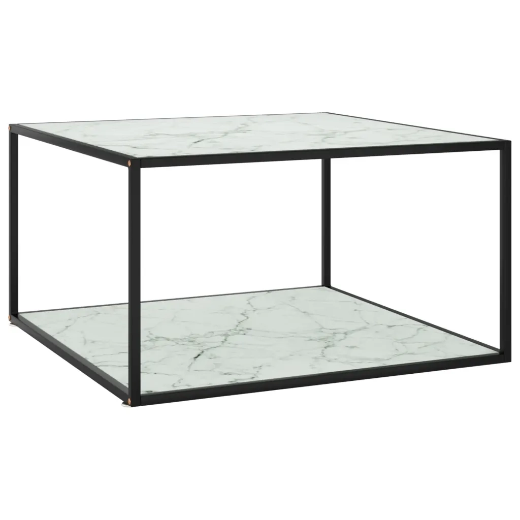 Tavolino Nero con Vetro Bianco Marmorizzato 90x90x50 cm  cod mxl 25442