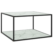 Tavolino Nero con Vetro Bianco Marmorizzato 90x90x50 cm  cod mxl 25442
