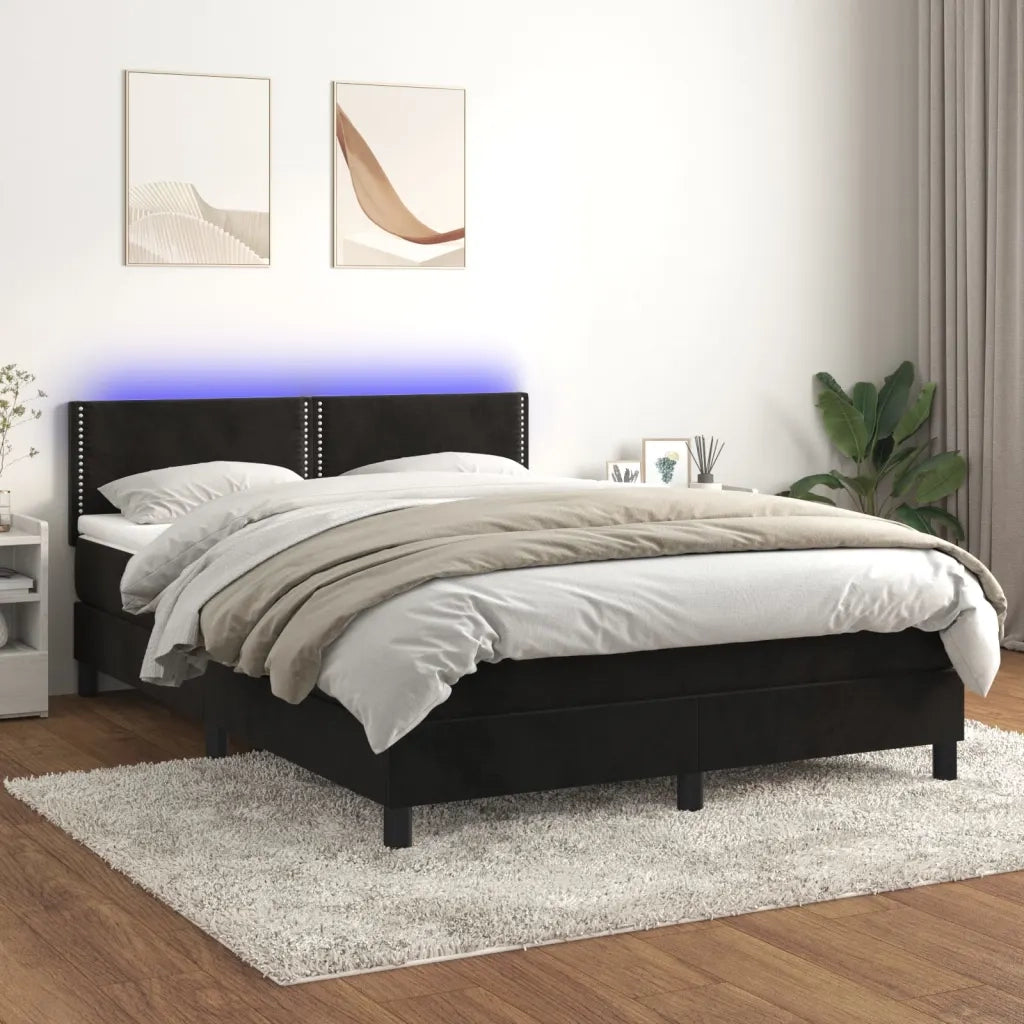 Letto a Molle con Materasso e LED Nero 140x190 cm in Vellutocod mxl 127878