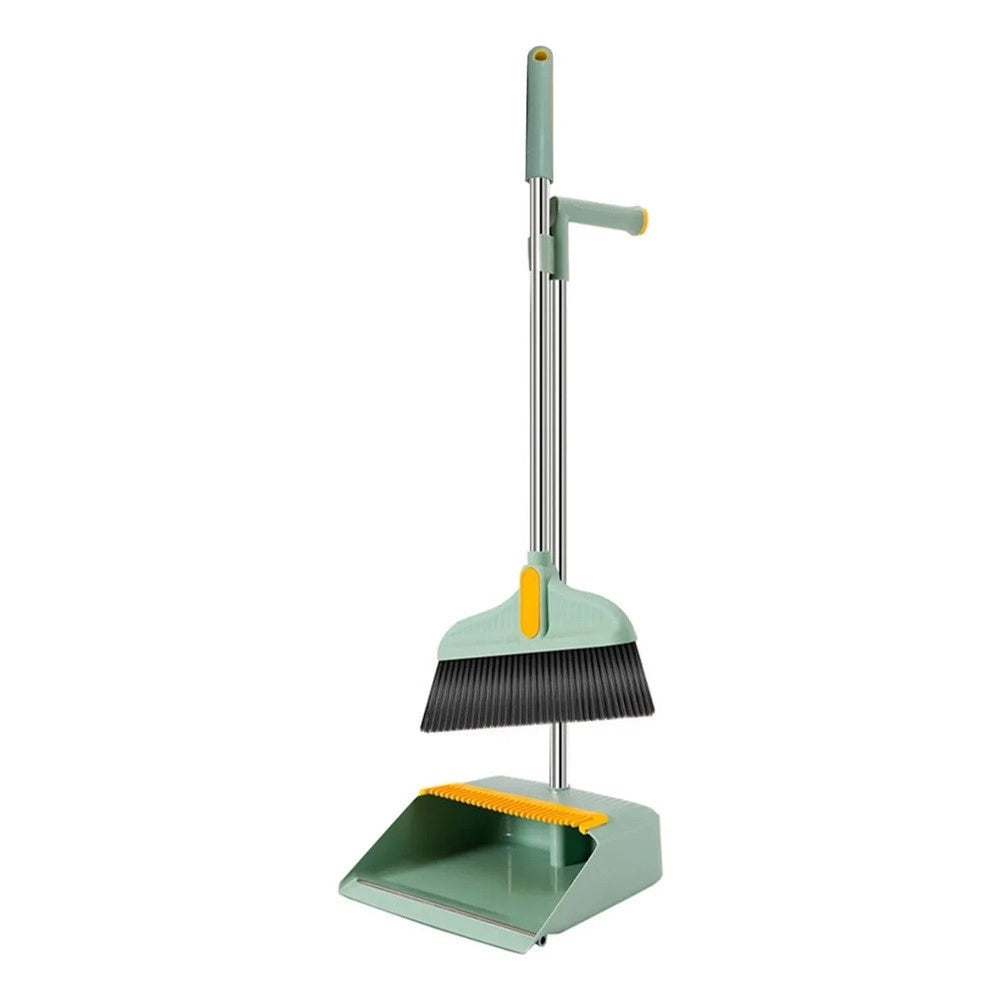 Trade Shop - Set Combinato Di Scopa + Paletta Con Denti 2 In 1 Con Manici In Acciaio Per Pulizia Casa -