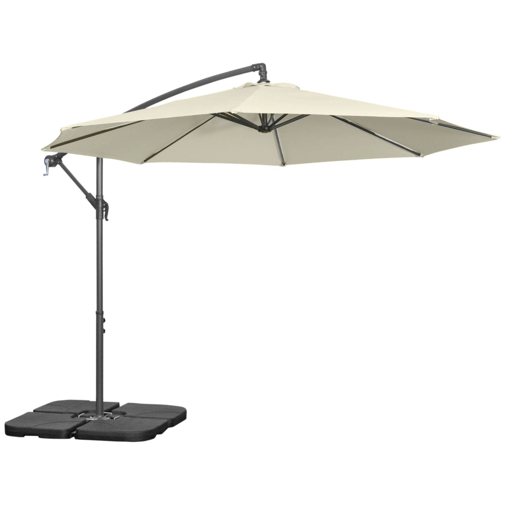Ombrellone da Giardino con Manovella e Base a Croce ¨C Zephmum ¨C Metallo e Poliestere Beige ?292x247 cm