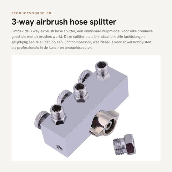 Divisore a tre vie per aria in acciaio inossidabile - 1/8" femmina a 1/4" maschio - tre uscite per aria - tre regolatori di pressione - 187 gram - distributore di aria