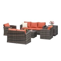Set da Giardino 6 Pezzi in Rattan con Divani, Poltrone e Tavoli Contenitore, Marrone