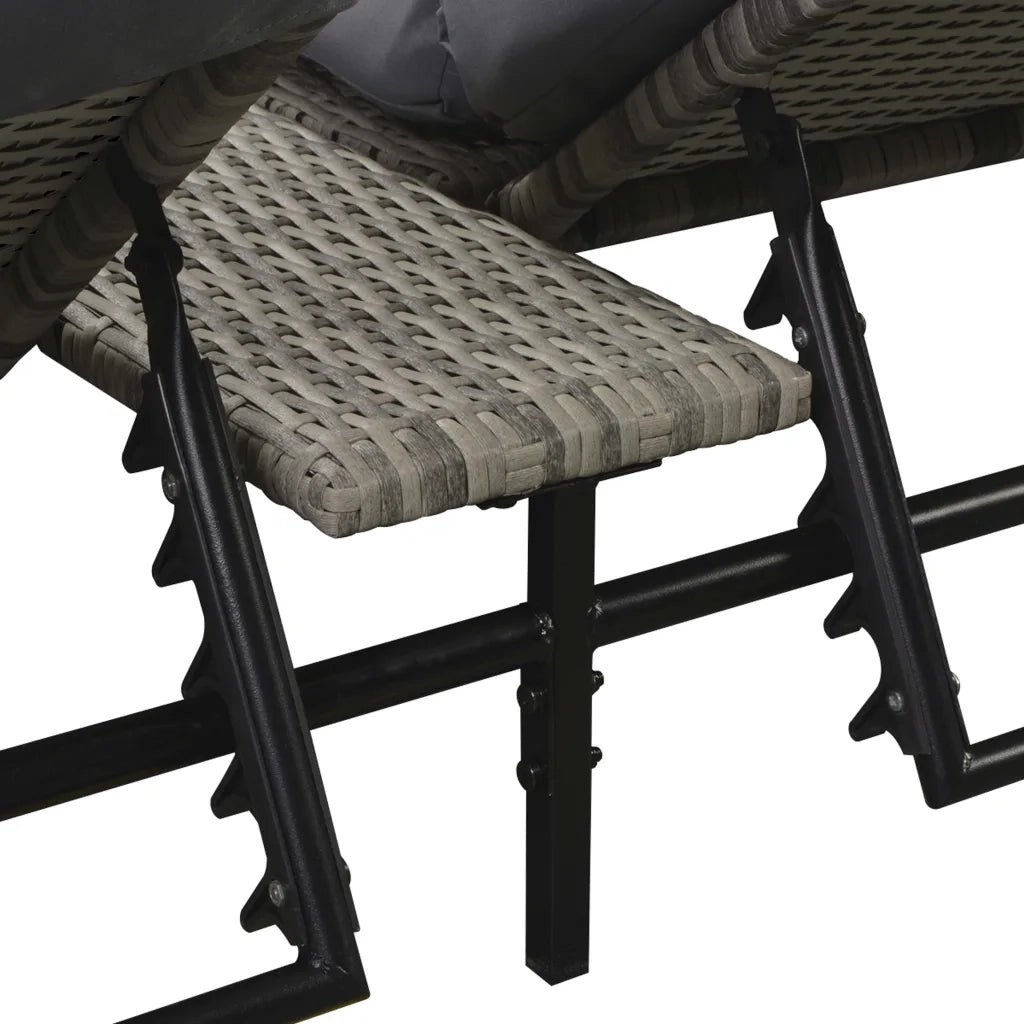 Lettino Prendisole Doppio con Cuscino in Polyrattan Grigio 42888