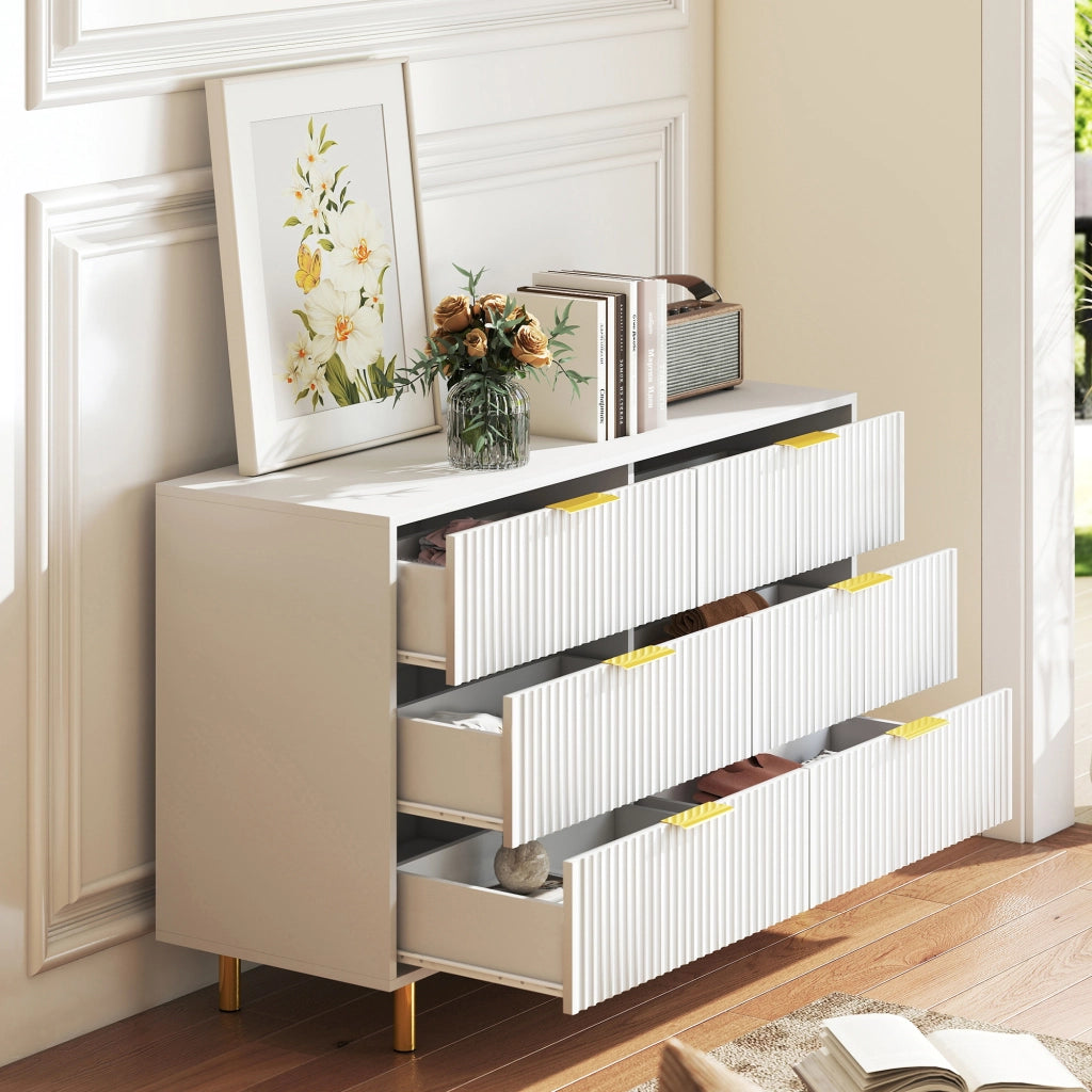 Cassettiera 6 Cassetti con Design Moderno ¨C Xylo ¨C Bianco e Oro 120x40x72