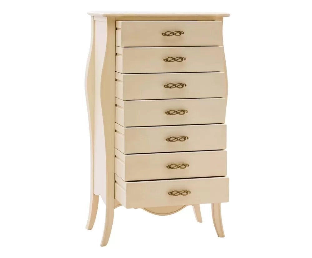 Cassettiera 7 cassetti in legno shabby avorio l.80 x p.47 h.138 - Mobili 2G