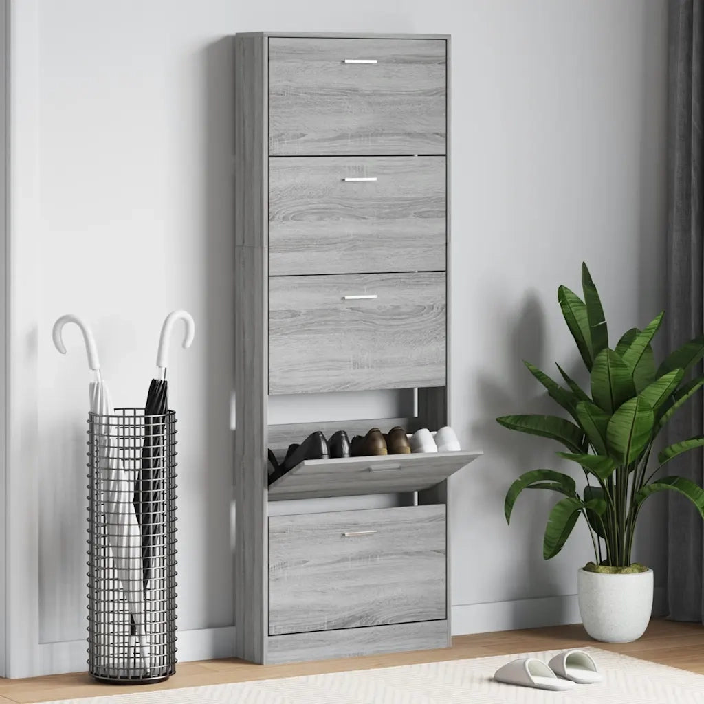 Scarpiera-Scaffale per scarpe Grigio Sonoma 59x17x169 cm in Legno Multistrato