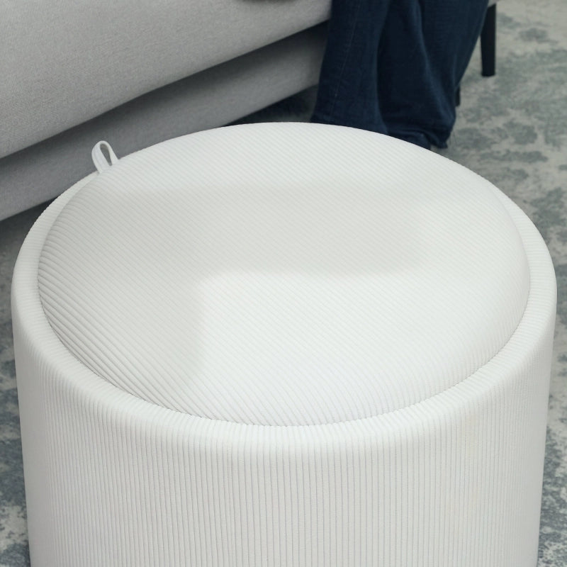 Pouf contenitore rotondo con coperchio, seduta imbottita in effetto corda, Ø56 x 42 cm, crema