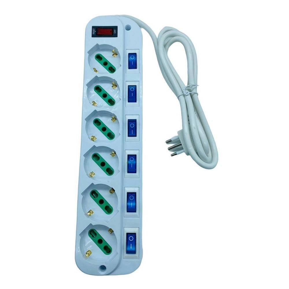 Trade Shop - Multipresa Ciabatta Elettrica Con 6 Prese Universali Ita 10/16a Schuko Bipasso -