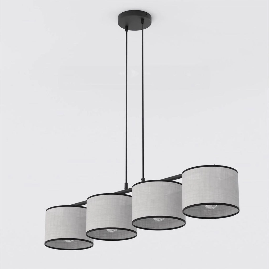 Lampada a sospensione ECO a quattro luci con paralumi in tessuto