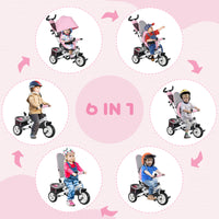 Triciclo per Bambini 1-5 Anni 102x49x102 cm con Maniglione e Tettuccio Regolabile Bianco e Rosa