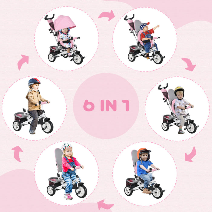 Triciclo per Bambini 1-5 Anni 102x49x102 cm con Maniglione e Tettuccio Regolabile Bianco e Rosa