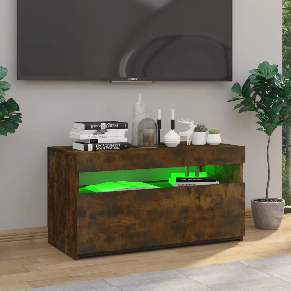 Mobile Porta TV con Luci LED Rovere Fumo 75x35x40 cm  cod mxl 16638