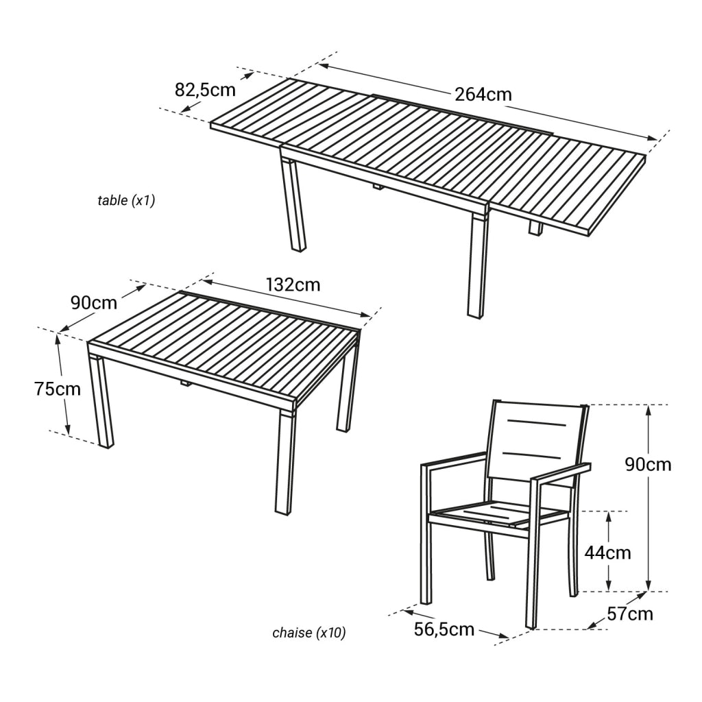 Set di mobili da giardino estensibili in textilene grigio VENEZIA 10 posti - alluminio antracite