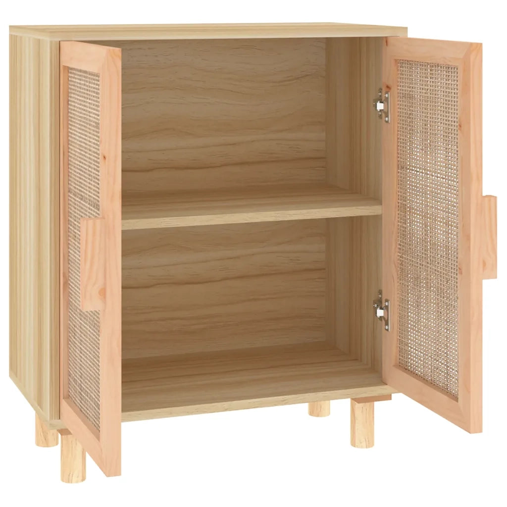 Credenza Marrone 60x30x70cm Legno Massello Pino Rattan Naturale 345632