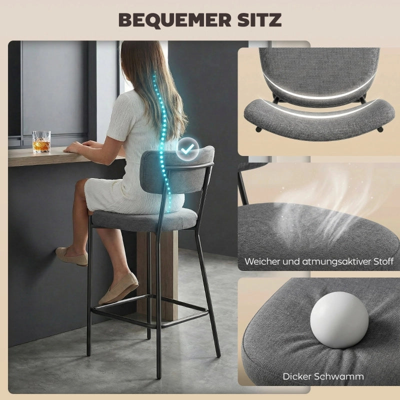 SGABELLO BAR Set da 2 pezzi Imbottito 49x53x93 cm Grigio