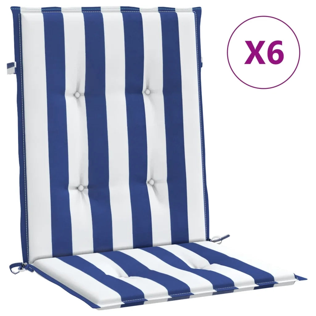 Cuscini Sedia Schienale Basso 6pz Strisce Bianche e Blu Tessuto 361321