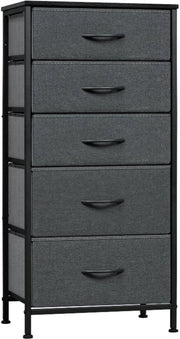 Cassettiere - Cassettiera con 5 Cassetti in Stoffa - Aspetto in Legno Vintage – Cassettiera Stabile - Struttura in Metallo – Adatta per Camera da Letto - Salotto - Hall - 45.5x95.5 x30cm - Grigio Scuro