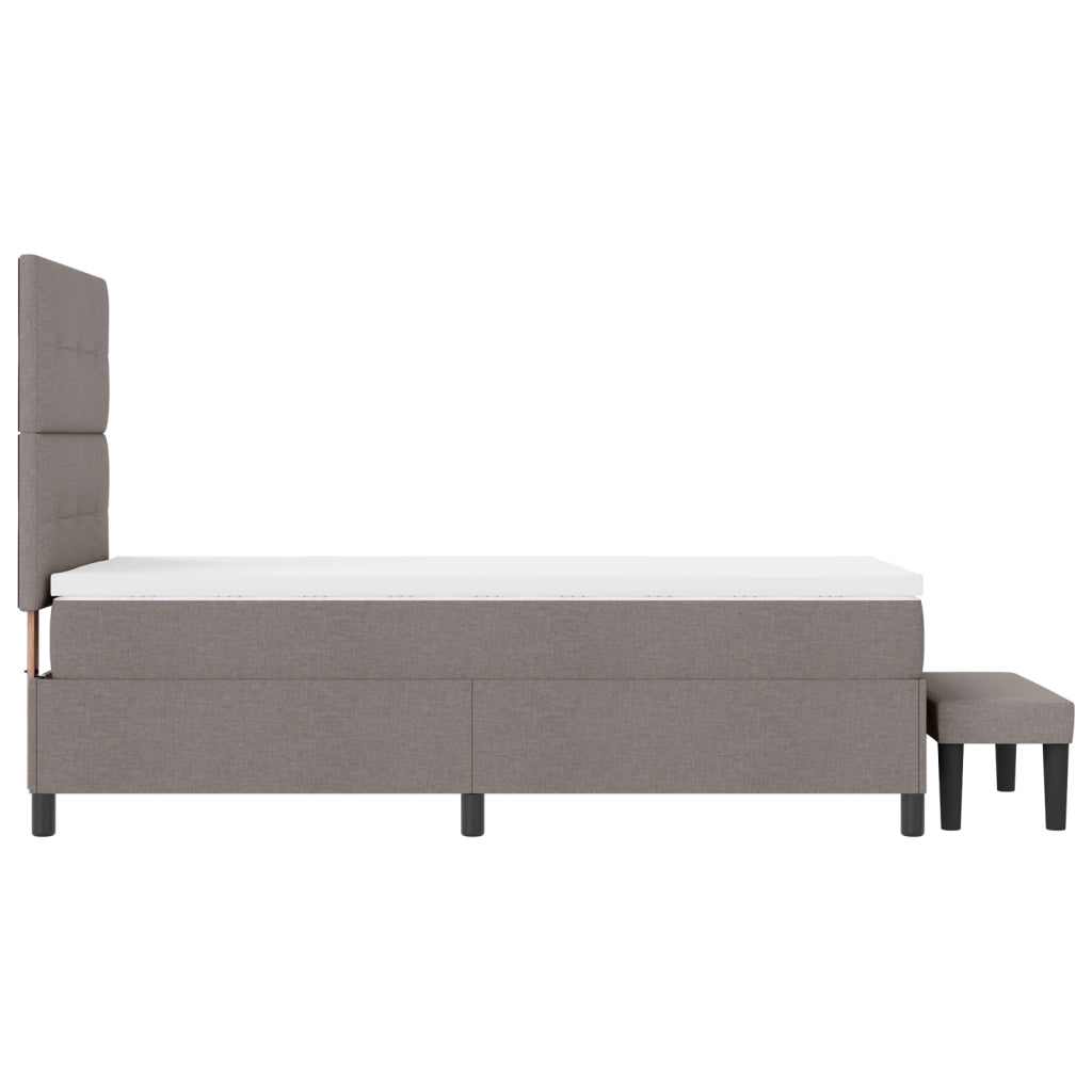 Letto box spring con materasso e panchina taupe 90x190 cm tessuto