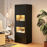Vetrina a pavimento nera con LED e ripiani in vetro 61x42x162 cm