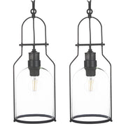 Set di 2 lampadari in metallo nero con paralume in vetro trasparente in stile retrò