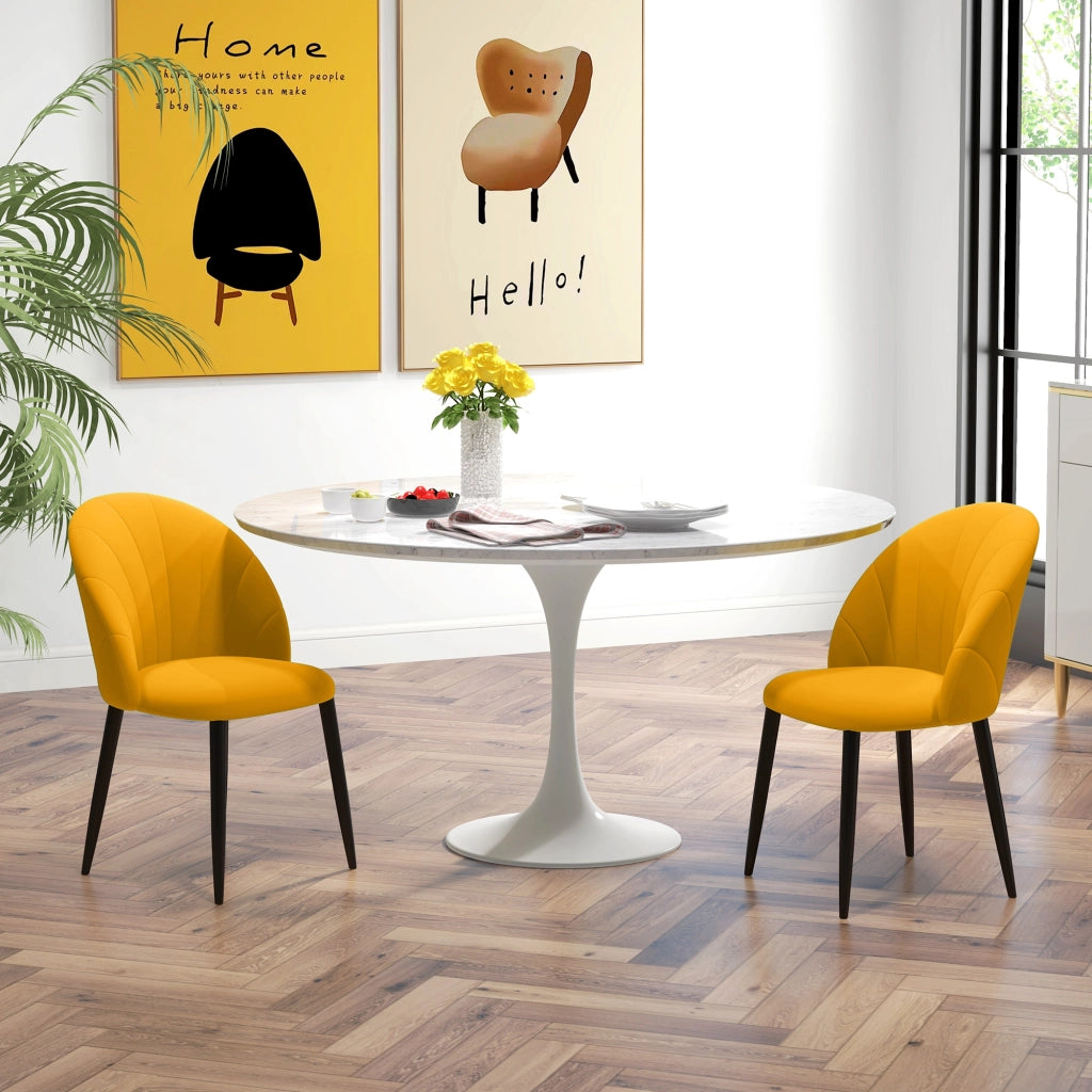 Sedia da Pranzo Moderna con Schienale a Conchiglia ¨C Zephmum ¨C Velluto Giallo Gambe in Metallo