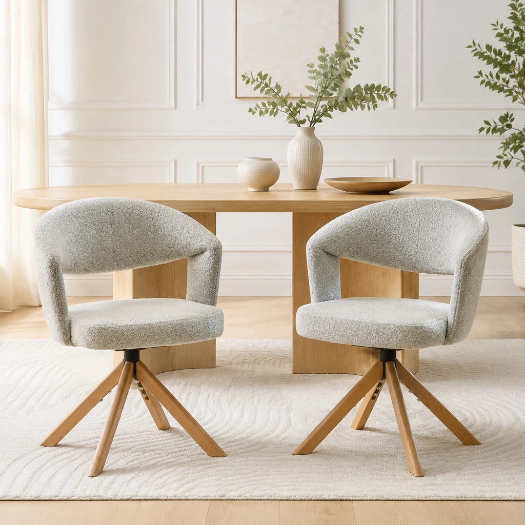 Sedia girevole 81;5 cm con schienale curvo in tessuto e legno grigio chiaro e naturale