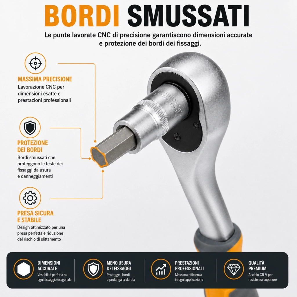 Set 18 Bussole Brugola Chiavi Esagonali Maschio H3-H14 1/4" 1/2" 203201
