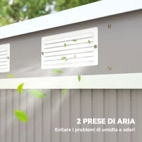 Capanno Attrezzi con Tetto Inclinato, 2 Ingressi e Prese d'Aria, in Acciaio Zincato, 213x130x172 cm, Grigio