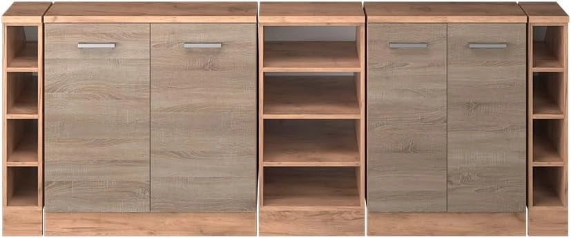 Set di mobili sottotetto Rion, Sonoma, 210 cm Set di 5 carcasse armadio profondità 60 cm, adatto per il salvaspazio sotto tetti spioventi