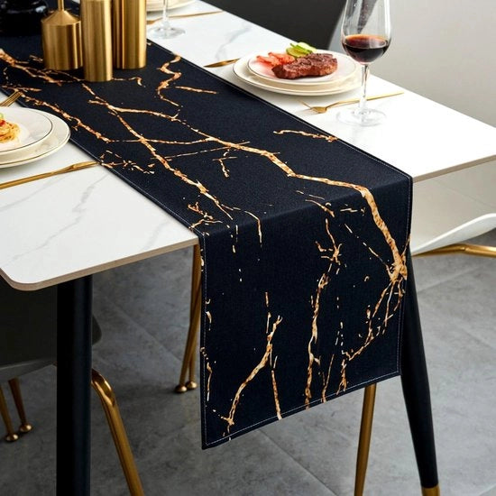 Tavolo da Cucina in Marmo Artificiale 40 x 140 cm con Telaio in Lino e Sottopiatto Antiscivolo
