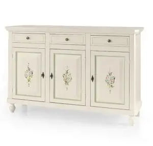 Credenza base napoletana in legno Shabby chic 3 ante bianca anticato decorata filo verde