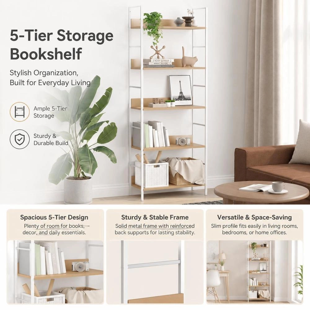 Bookshelf With 5 Shelves, Oak, 60x27.6x158.5 Cm, Engineered Wood