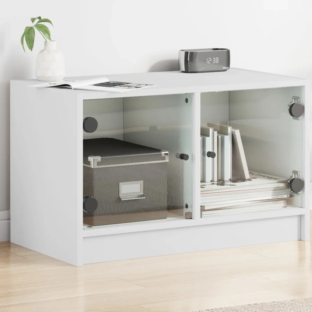 Mobile Porta TV con Ante-Mobile per TV-Credenza TV in Vetro Bianco 68x37x42 cm