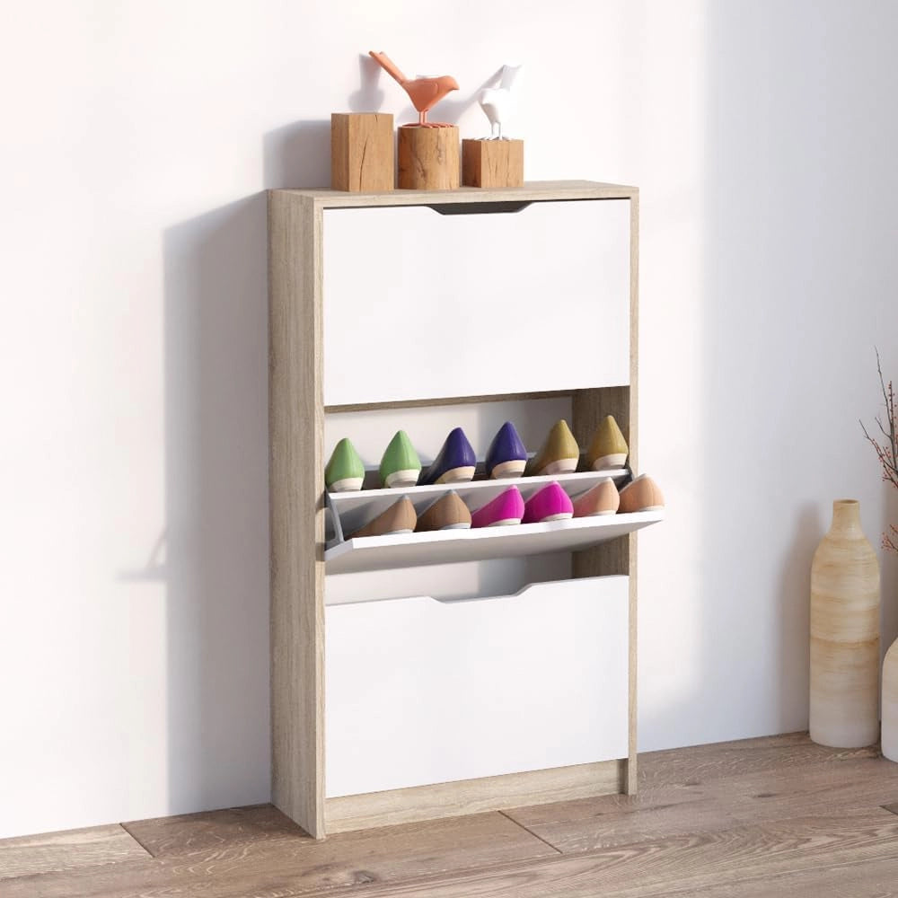 Scarpiera da ingresso Luca, Bianco/Sonoma, 59 x 105 cm 3 scomparti